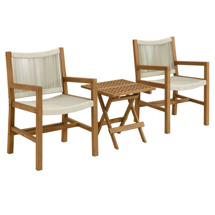 Modway EEI-6936 Vienna 3-Piece Outdoor Patio Teak and Rope Armchairs with Folding Side Table Modway