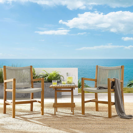 Modway EEI-6936 Vienna 3-Piece Outdoor Patio Teak and Rope Armchairs with Folding Side Table Modway