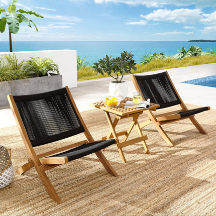 Modway EEI-6937 Vienna 3-Piece Outdoor Patio Teak and Rope Folding Lounge Chairs and Side Table Modway