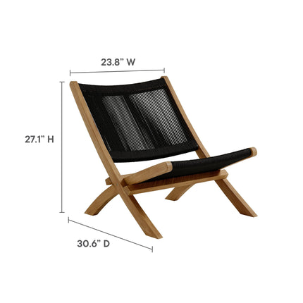 Modway EEI-6937 Vienna 3-Piece Outdoor Patio Teak and Rope Folding Lounge Chairs and Side Table Modway
