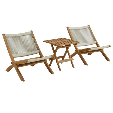 Modway EEI-6937 Vienna 3-Piece Outdoor Patio Teak and Rope Folding Lounge Chairs and Side Table Modway