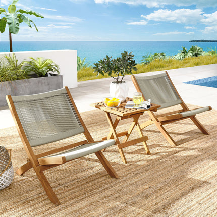 Modway EEI-6937 Vienna 3-Piece Outdoor Patio Teak and Rope Folding Lounge Chairs and Side Table Modway
