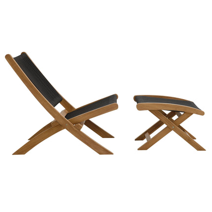 Modway EEI-6938 Vienna 2-Piece Outdoor Patio Teak and Rope Folding Accent Lounge Chair and Ottoman Set Modway