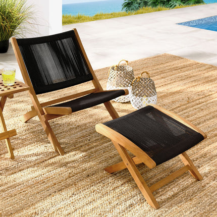 Modway EEI-6938 Vienna 2-Piece Outdoor Patio Teak and Rope Folding Accent Lounge Chair and Ottoman Set Modway