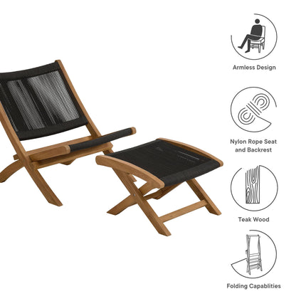 Modway EEI-6938 Vienna 2-Piece Outdoor Patio Teak and Rope Folding Accent Lounge Chair and Ottoman Set Modway