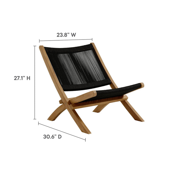 Modway EEI-6938 Vienna 2-Piece Outdoor Patio Teak and Rope Folding Accent Lounge Chair and Ottoman Set Modway