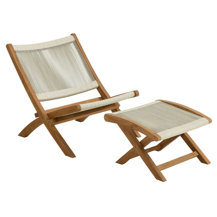Modway EEI-6938 Vienna 2-Piece Outdoor Patio Teak and Rope Folding Accent Lounge Chair and Ottoman Set Modway