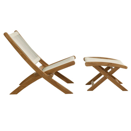 Modway EEI-6938 Vienna 2-Piece Outdoor Patio Teak and Rope Folding Accent Lounge Chair and Ottoman Set Modway