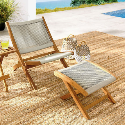 Modway EEI-6938 Vienna 2-Piece Outdoor Patio Teak and Rope Folding Accent Lounge Chair and Ottoman Set Modway
