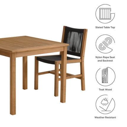 Modway EEI-6939 Vienna 3-Piece Outdoor Patio Teak and Rope Dining Set with Armless Chiars Modway