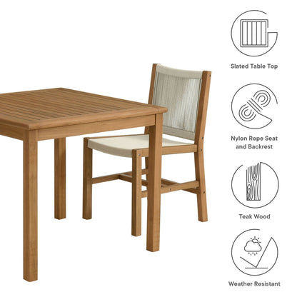 Modway EEI-6939 Vienna 3-Piece Outdoor Patio Teak and Rope Dining Set with Armless Chiars Modway