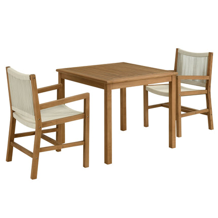 Modway EEI-6940 Vienna 3-Piece Outdoor Patio Teak and Rope Dining Set with Armchairs Modway