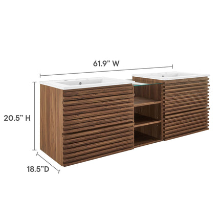 Modway EEI-6941 Render 62" Wall-Mount Double Sink Bathroom Vanity Modway