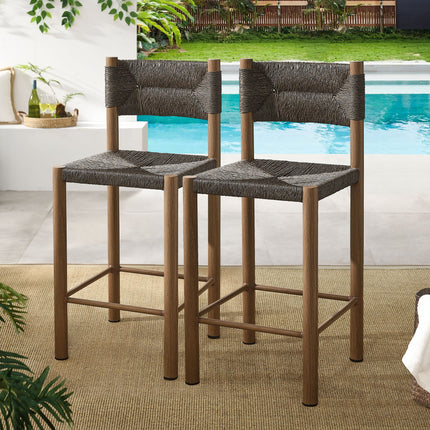 Modway EEI-6983 Parkland Outdoor Patio Rattan and Aluminum Counter Stools Set of 2 Modway