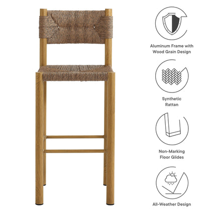 Modway EEI-6984 Parkland Outdoor Patio Rattan and Aluminum Bar Stools Set of 2 Modway