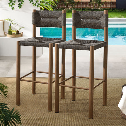 Modway EEI-6984 Parkland Outdoor Patio Rattan and Aluminum Bar Stools Set of 2 Modway