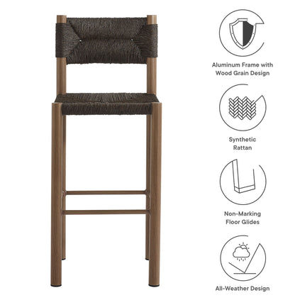 Modway EEI-6984 Parkland Outdoor Patio Rattan and Aluminum Bar Stools Set of 2 Modway