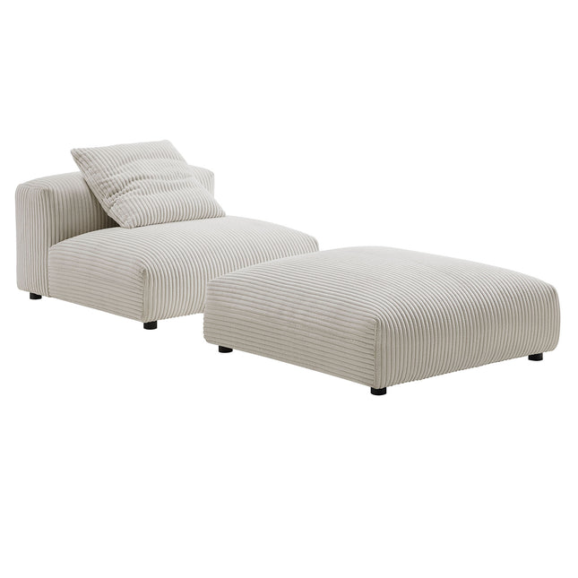 Modway EEI-7022 Solace Modular Corduroy Upholstered Armless Chair and Ottoman Set - Plaza Home Decor
