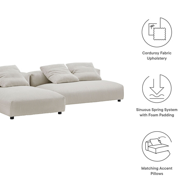Modway EEI-7024 Solace 2-Piece Modular Corduroy Upholstered Sectional Sofa With Chaise - Plaza Home Decor