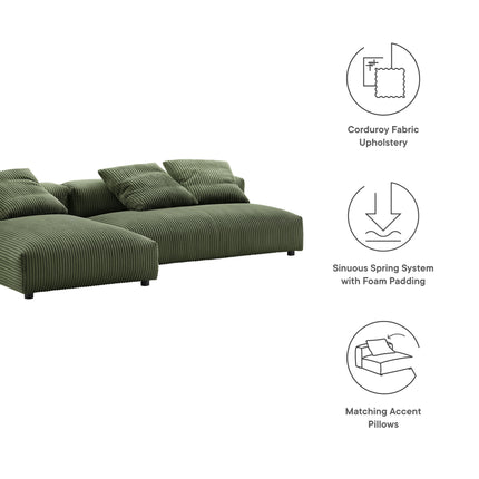 Modway EEI-7024 Solace 2-Piece Modular Corduroy Upholstered Sectional Sofa With Chaise - Plaza Home Decor