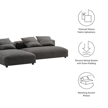 Modway EEI-7025 Solace 2-Piece Modular Upholstered Fabric Sectional Sofa With Chaise - Plaza Home Decor