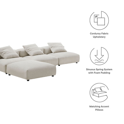 Modway EEI-7026 Solace 4-Piece Modular Corduroy Upholstered Sectional Sofa - Plaza Home Decor