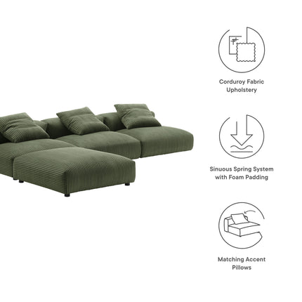 Modway EEI-7026 Solace 4-Piece Modular Corduroy Upholstered Sectional Sofa - Plaza Home Decor
