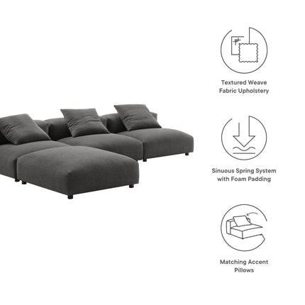 Modway EEI-7027 Solace 4-Piece Modular Upholstered Fabric Sectional Sofa - Plaza Home Decor