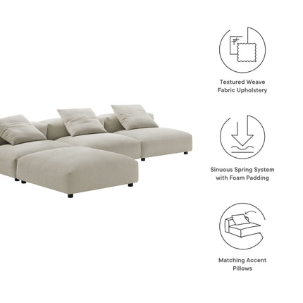Modway EEI-7027 Solace 4-Piece Modular Upholstered Fabric Sectional Sofa - Plaza Home Decor