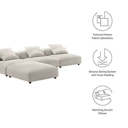 Modway EEI-7027 Solace 4-Piece Modular Upholstered Fabric Sectional Sofa - Plaza Home Decor