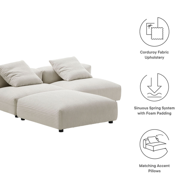 Modway EEI-7028 Solace 3-Piece Modular Corduroy Upholstered Sectional Sofa - Plaza Home Decor