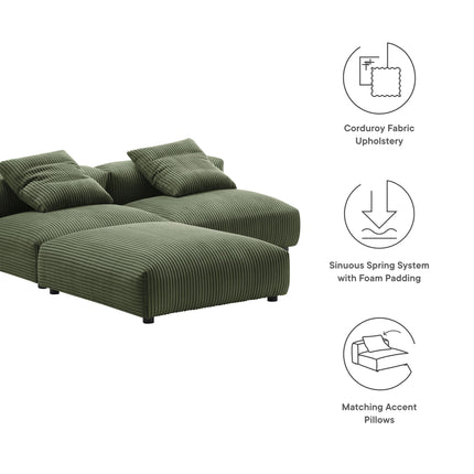 Modway EEI-7028 Solace 3-Piece Modular Corduroy Upholstered Sectional Sofa - Plaza Home Decor