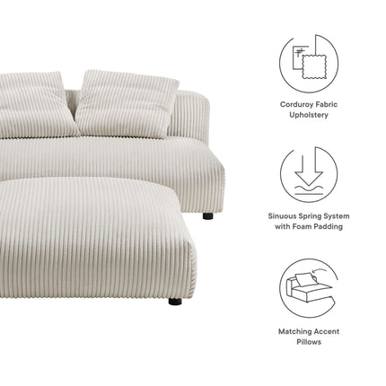 Modway EEI-7030 Solace Modular Corduroy Upholstered Armless Loveseat and Ottoman Set - Plaza Home Decor