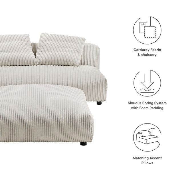 Modway EEI-7030 Solace Modular Corduroy Upholstered Armless Loveseat and Ottoman Set - Plaza Home Decor