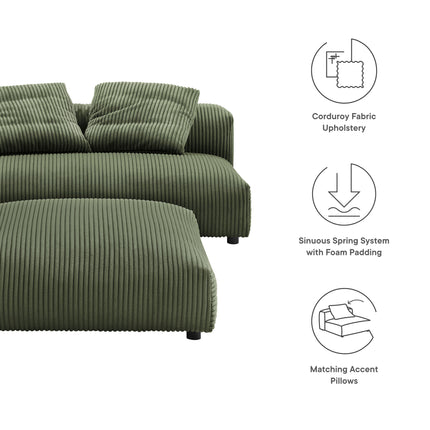 Modway EEI-7030 Solace Modular Corduroy Upholstered Armless Loveseat and Ottoman Set - Plaza Home Decor