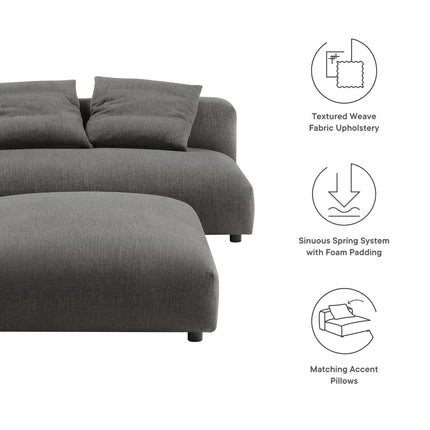 Modway EEI-7031 Solace Modular Upholstered Fabric Armless Loveseat and Ottoman Set - Plaza Home Decor