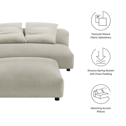 Modway EEI-7031 Solace Modular Upholstered Fabric Armless Loveseat and Ottoman Set - Plaza Home Decor