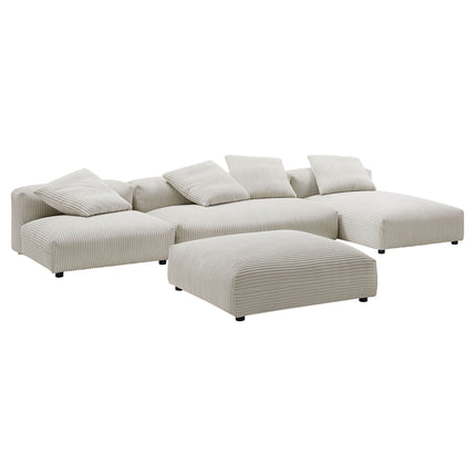 Modway EEI-7032 Solace 4-Piece Modular Corduroy Upholstered Sectional Sofa With Ottoman - Plaza Home Decor
