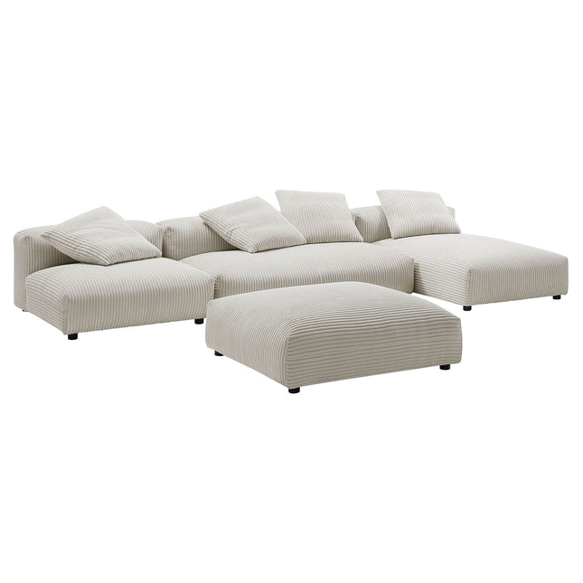 Modway EEI-7032 Solace 4-Piece Modular Corduroy Upholstered Sectional Sofa With Ottoman - Plaza Home Decor