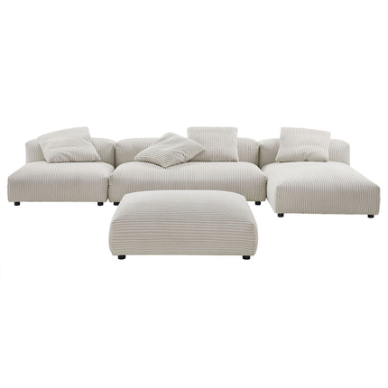 Modway EEI-7032 Solace 4-Piece Modular Corduroy Upholstered Sectional Sofa With Ottoman - Plaza Home Decor