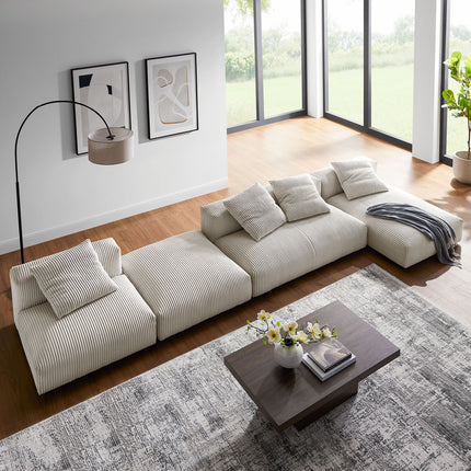 Modway EEI-7032 Solace 4-Piece Modular Corduroy Upholstered Sectional Sofa With Ottoman - Plaza Home Decor