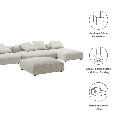 Modway EEI-7032 Solace 4-Piece Modular Corduroy Upholstered Sectional Sofa With Ottoman - Plaza Home Decor
