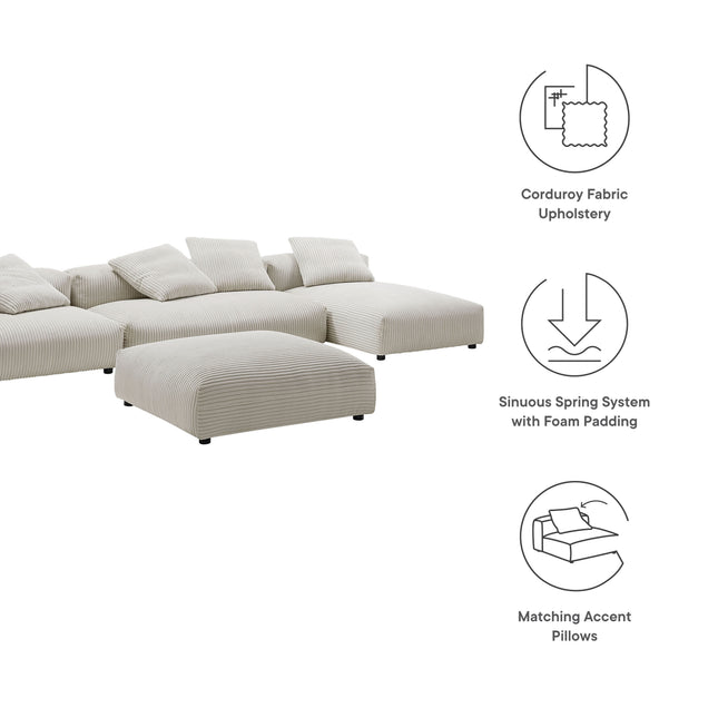 Modway EEI-7032 Solace 4-Piece Modular Corduroy Upholstered Sectional Sofa With Ottoman - Plaza Home Decor