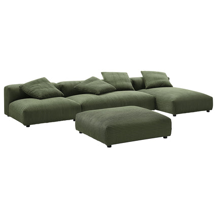 Modway EEI-7032 Solace 4-Piece Modular Corduroy Upholstered Sectional Sofa With Ottoman - Plaza Home Decor