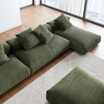 Modway EEI-7032 Solace 4-Piece Modular Corduroy Upholstered Sectional Sofa With Ottoman - Plaza Home Decor