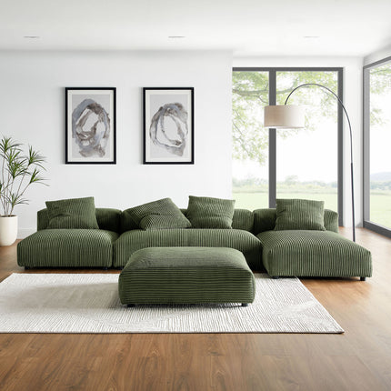 Modway EEI-7032 Solace 4-Piece Modular Corduroy Upholstered Sectional Sofa With Ottoman - Plaza Home Decor