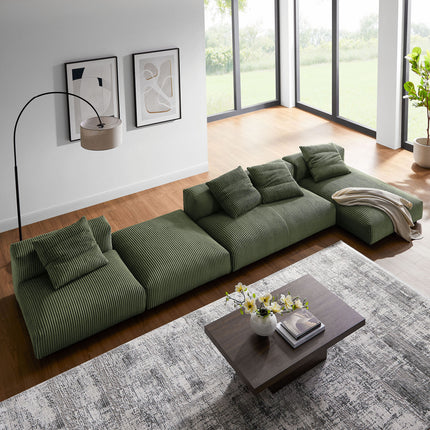 Modway EEI-7032 Solace 4-Piece Modular Corduroy Upholstered Sectional Sofa With Ottoman - Plaza Home Decor