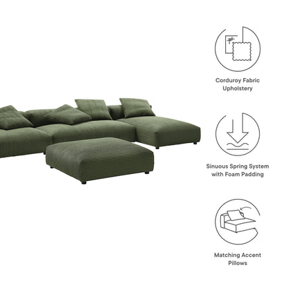 Modway EEI-7032 Solace 4-Piece Modular Corduroy Upholstered Sectional Sofa With Ottoman - Plaza Home Decor