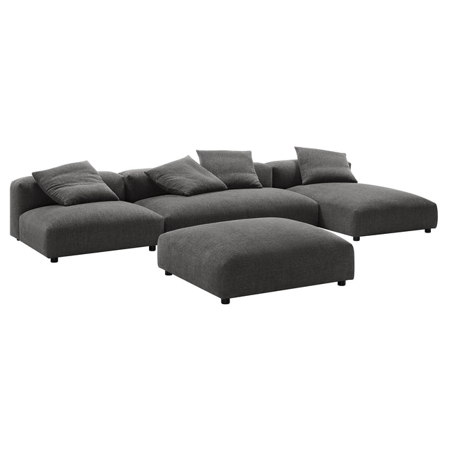 Modway EEI-7033 Solace 4-Piece Modular Upholstered Fabric Sectional Sofa With Ottoman - Plaza Home Decor