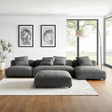 Modway EEI-7033 Solace 4-Piece Modular Upholstered Fabric Sectional Sofa With Ottoman - Plaza Home Decor